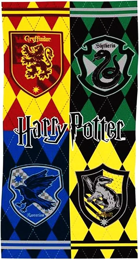 Harry Potter Beach Towel 28x58 Inches Hogwarts Crests Print Multicolor