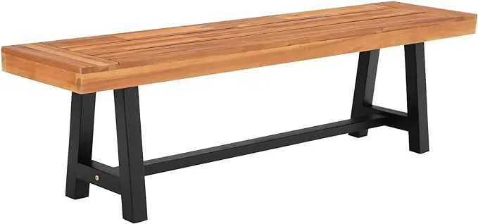 Sophia & William Outdoor Patio Acacia Wood Bench 63.0 inch L x 14.4 inch W x 17.9 inch H, Oil Finished Backless Wooden Garden Park Bench for Patio