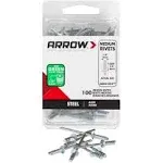 Arrow Fastener RMS1/8IP Medium Steel 1/8-Inch Pop Rivets for Metal, Fabric, Leather, and Auto Repair, 100-Pack, 1/8 Inch, 100 Count