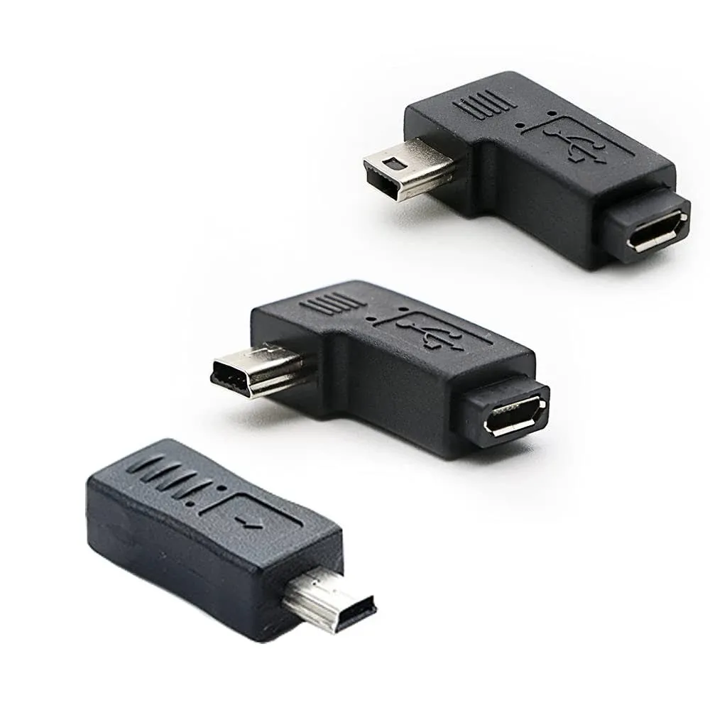 Mini USB to Micro USB Adapter, USB 2.0 Adapter Plug, 90 Degree Left and Right Angle Mini USB Male to Micro USB Female Connector Adapter 3-Pack