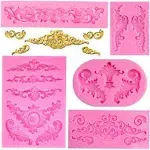 Rainmae 5 Pcs Baroque Style Curlicues Scroll Lace Fondant Silicone Mold, Relief Flower Lace Mould Filigree Mold 3D Sculpted Decoration, Cupcake Topper, Jewelry, Polymer Clay, Crafting Projects