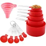 Measuring Cups and Spoons Set of Huygens Kitchen Gadgets 10 Pieces, Stackable Stainless Steel Handle Measuring Cups for Measuring Dry and Liquid Ingredient (Red)