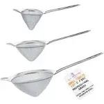 U.S. Kitchen Supply - Set of 3 Premium Quality Extra Fine Twill Mesh Stainless Steel Conical Strainers - 3", 4" and 5.5" Sizes - Chinois to Sift, Strain, Drain and Rinse Vegetables, Pastas & Teas