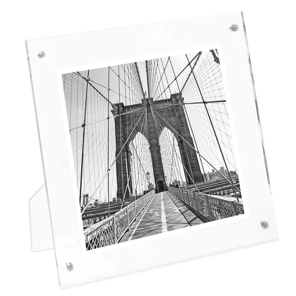 Isaac Jacobs 4 x 4 Clear Plain Acrylic Picture Frame, Magnetic Photo Frame, Made for Tabletop Display with Two-Way Easel