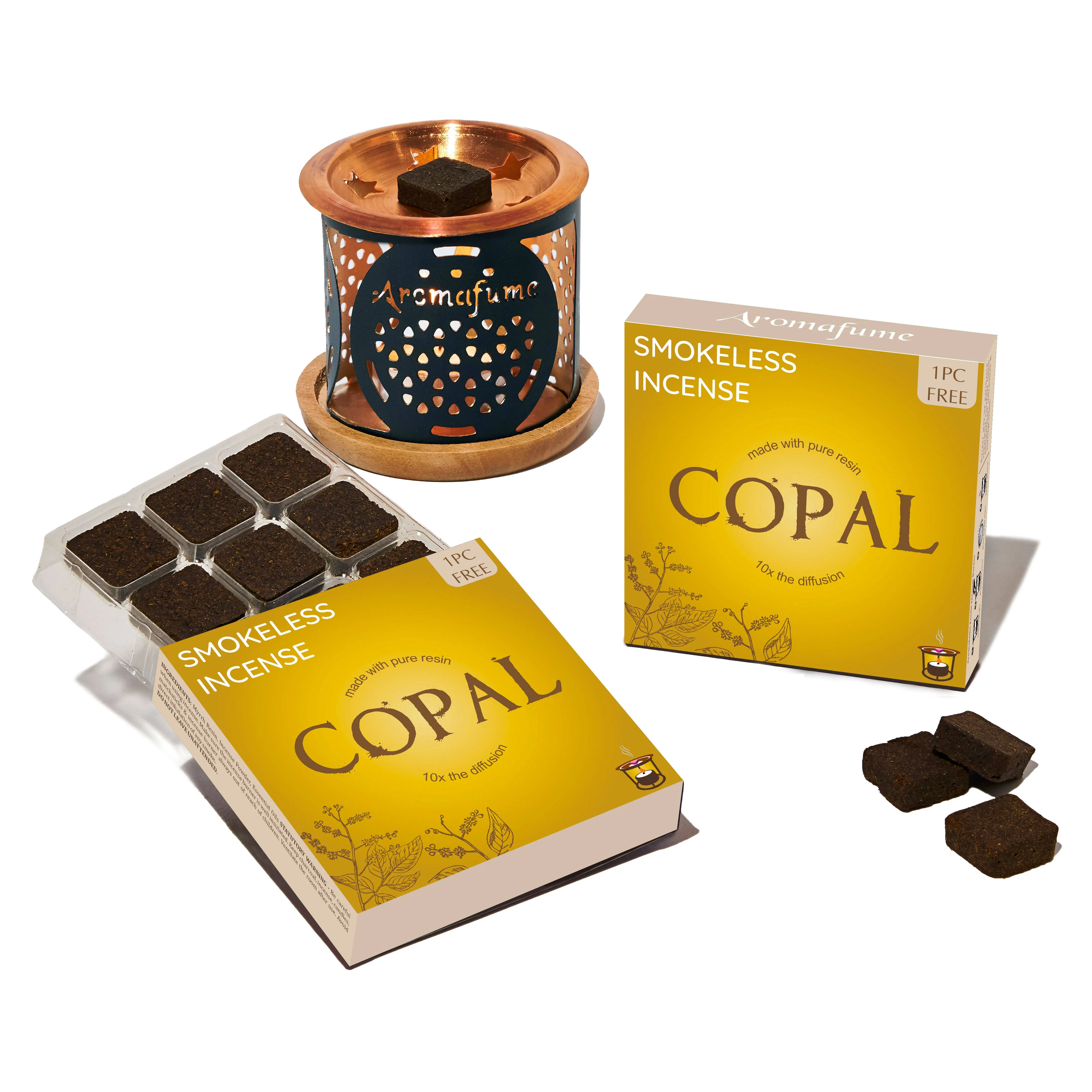 Copal Incense Bricks & Flower of Life Exotic Burner by Aromafume | 2 Trays x 9 Bricks | Protium Copal (Burseraceae) | Ideal for Spiritual Cleansing & Enhanced Connection | Low-Smoke & Non-Toxic