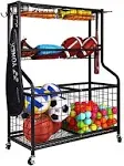 Sports Equipment Organizer for Garage,Sports Ball Storage Cart with Baseball Bat