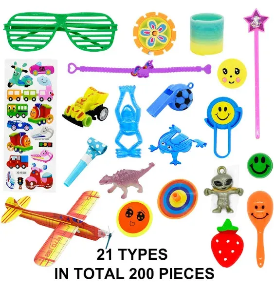 200 PCS Party Favors Assortment for Kids,Pinata Filler Toys for Kids Birthday Party,Carnival Prizes and School Classroom Rewards,Bulk Toys Treasure Box for Boys and Girls