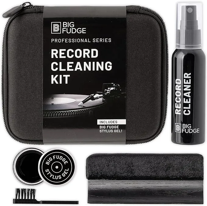 Big Fudge Professional Series Vinyl Record Cleaning Kit - 5-in-1- Includes Velvet Vinyl Cleaner Brush, Cleaning Fluid, Stylus Gel, Brush for Velvet, Padded