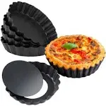 Mini Tart Pans Removable Bottom Pie Pans Mini Quiche Pans for Baking Tartlet Tart Mold 4 inch Round Black Set of 6