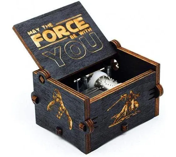 Huntmic Black Wood Star Wars Music Box, Antique Carved Hand Cranked Wooden ...