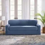 SureFit Cedar Stretch Texture Sofa Slipcovers, Two-Piece Sofa Cover and Cushion Cover for A Secure Fit, Machine Washable Cushion and Sofa Covers, Indigo