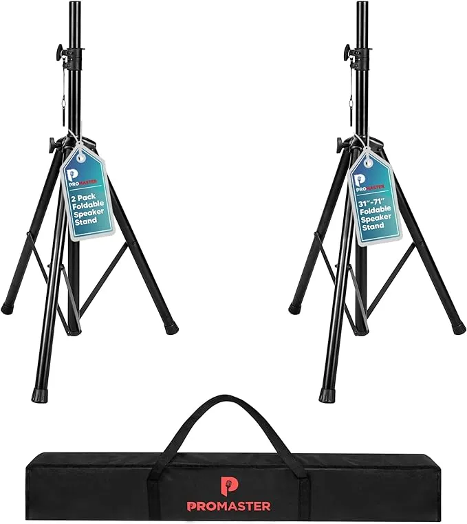 ProMaster Heavy Duty Tripod Speaker Stands - Pair with Carry Bag: Adjustable ...