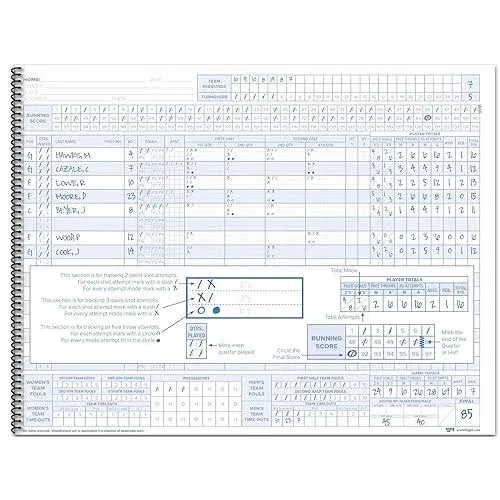 Basketball Scorebook – 16-Player Men’s and Women’s Basketball Score Keeping Book – Basketball Game Score Book for Individual and Team Stats – 9.25 x 12-inch Hardcover Book