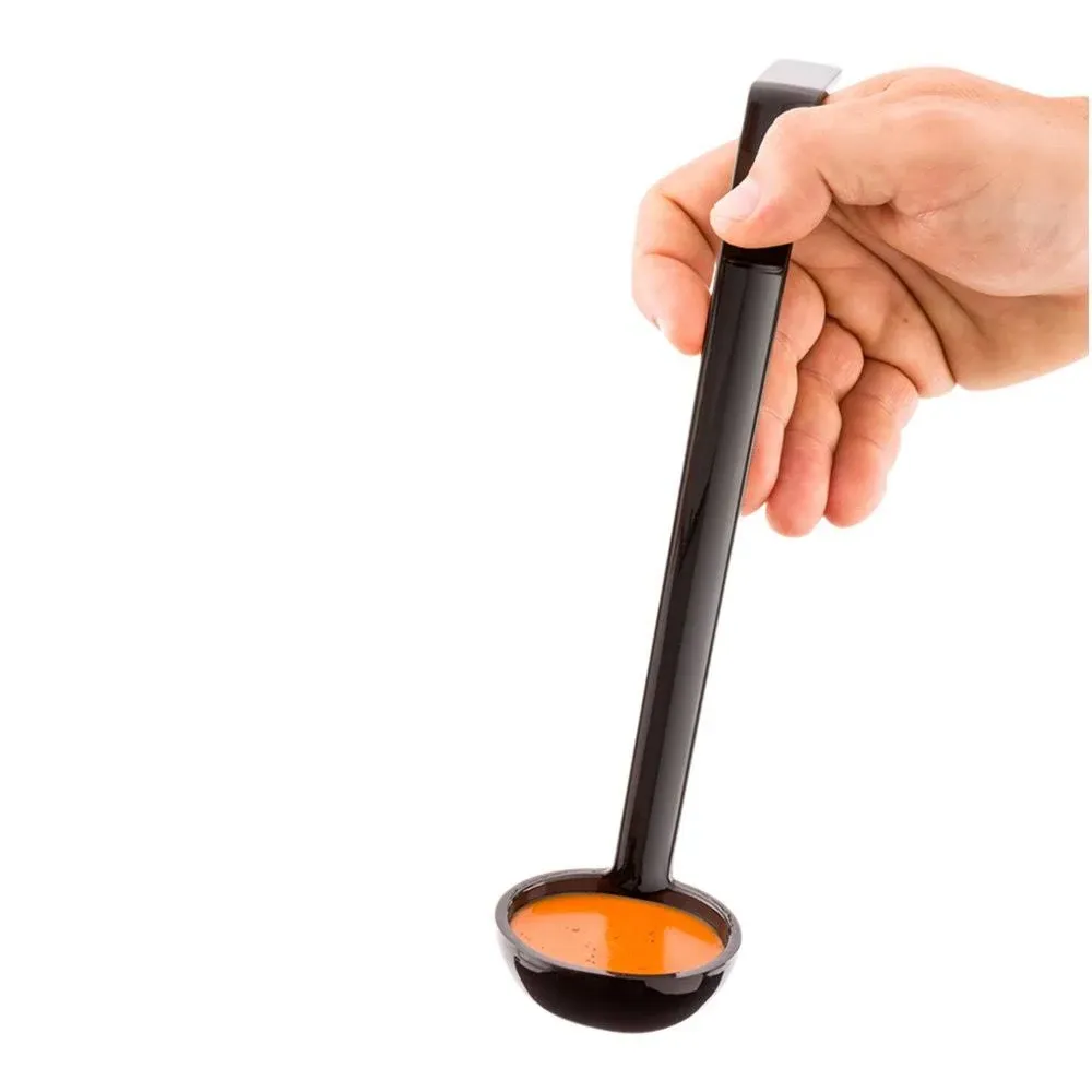 Restaurantware 1 Ounce Serving Ladle 1 Hook Handle Portion Ladle - Dishwasher-Safe Reusable Black Plastic Gravy Ladle For Stirring Pouring And Serving