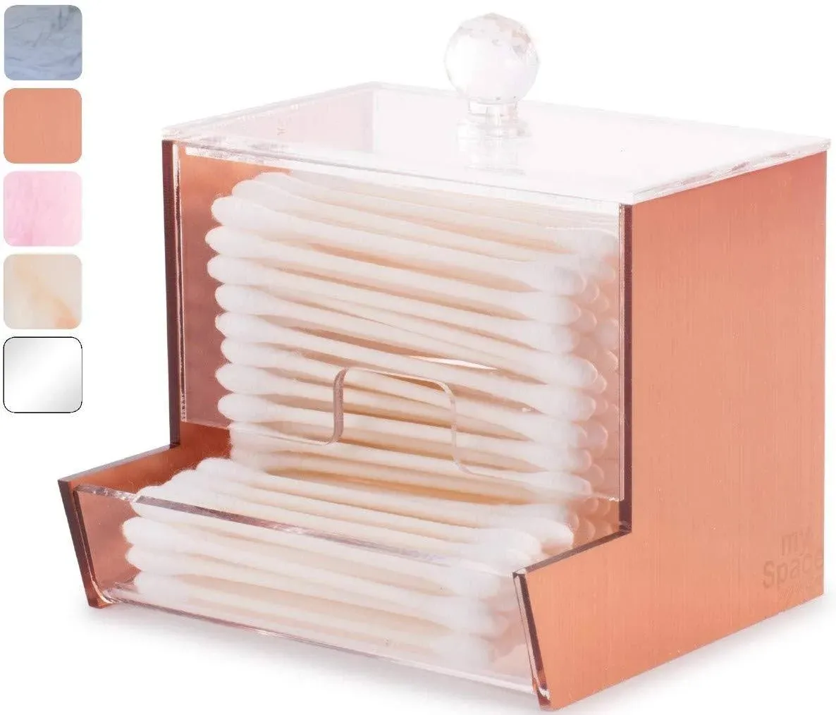 My Space Organizers Rose Gold Acrylic Qtip Holder for Qtip Brand Cotton Swab Holder, Qtip Dispenser, Modern Bathroom Decor Organizer for Countertop