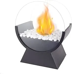 Round Glass Tabletop Fireplace 13.5" H Portable Fire Bowl Pot Clean Burning Bio ...