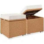 Best Choice Products Set of 2 Wicker Ottomans, Multipurpose Furniture w/ Removable Cushions, Steel Frame - Natural/Ivory