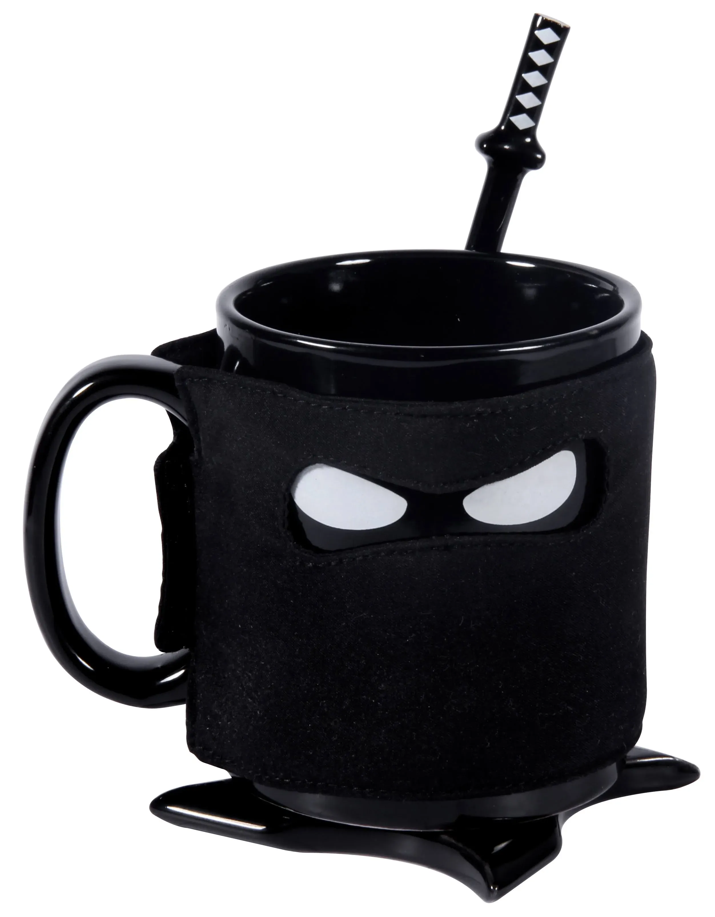 Zodensot Creative Ninja Mug,Black Mask Ceramic Cup with Spoon Sword Tea Coffee Cup Cups and Mugs Office Game Cup, Coffee,Mmilk,Tea,Beverage,Water Cup