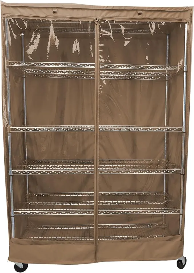 COVER for Wire Shelving Storage Rack Unit | Size: 48&#034;Wx24&#034;Dx72&#034;H<wbr/>, (Clear/Khaki)