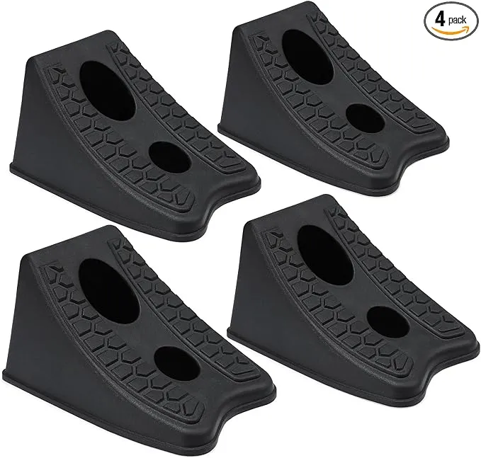 TONDA Wheel Chocks, Heavy Duty Wheel Wedge for Car, Travel Trailer, RV - 8"×4.7"×4.7" - 4 Pack, Black