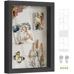 SONGMICS Shadow Box Frame, 1.3-Inch Deep Memory Display Case for Desk Wall Decor, Box Picture Photo Frame with 4 Wood Push Pins, 3 Mats, 2 Non-Trace Nails, Gift, Ash Black