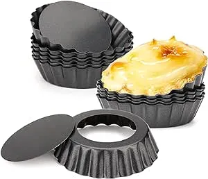 Cyimi 12 Pcs Egg Tart Molds, 3" Mini Tart Pans Removable Bottom, Cupcake Cake Muffin Mold Tin Pan Baking Tool, Reusable Quiche Bakeware Carbon Steel