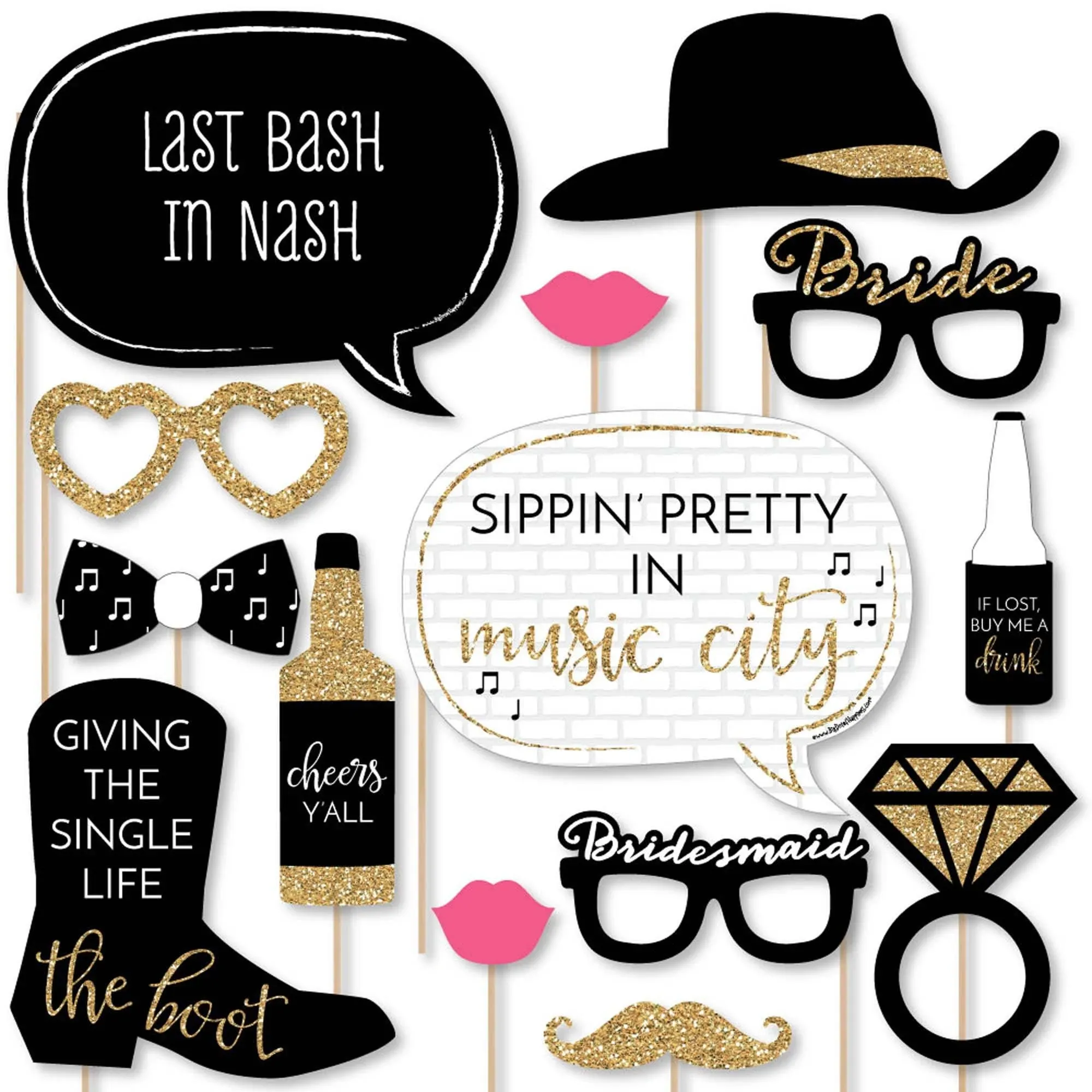 Nash Bash - Nashville Bachelorette Party Photo Booth Props Kit - 20 Count