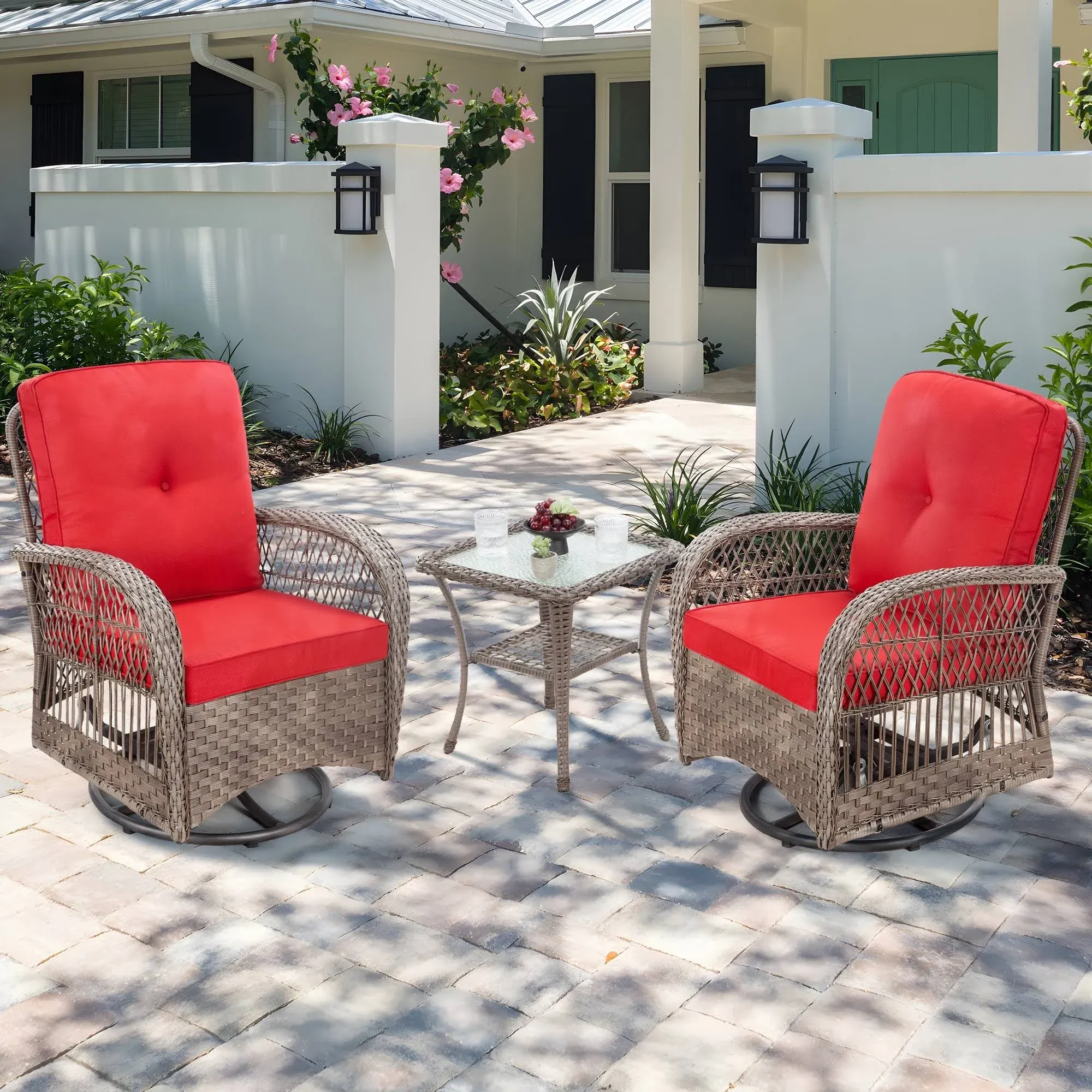 Cozywor 3-Piece Outdoor Patio Swivel Rocking Chair