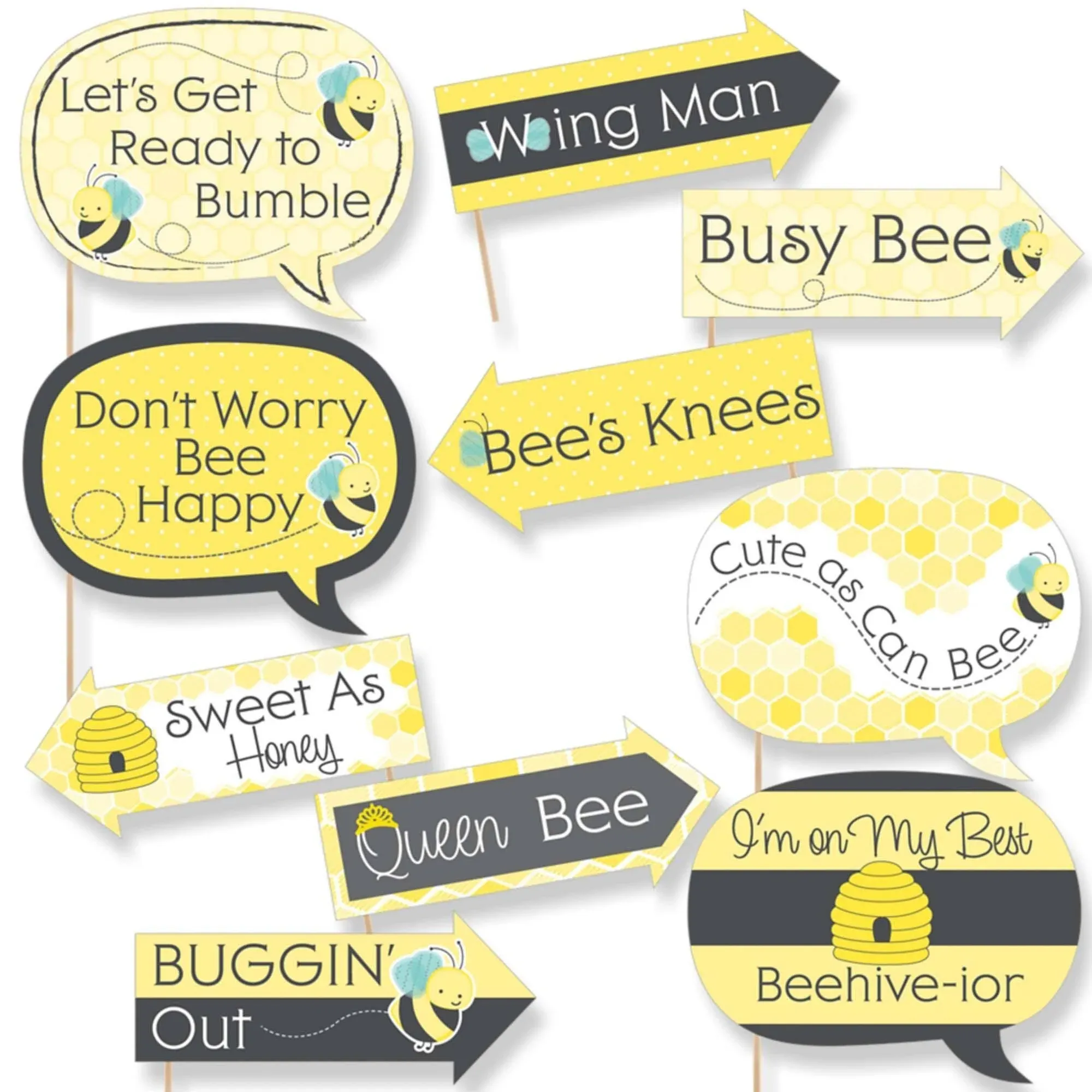 Funny Honey Bee - Baby Shower or Birthday Party Photo Booth Props Kit - 10 Piece