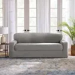 Sure Fit 2pc 96&#034; Wide Cedar Stretch Textured Sofa Slipcover Gray: Elastic Fit,