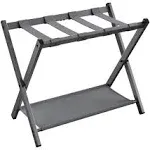 SONGMICS Set of 2 Luggage Rack with Fabric Storage Shelf Folding Suitcase Stand for Guest Room Bedroom Black