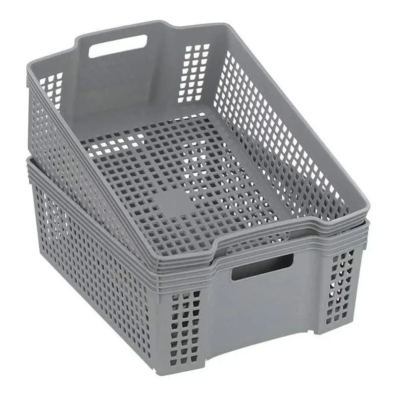 Plastic Stacking Storage Baskets, Stacking Plastic Tray Baskets, 2-Pack