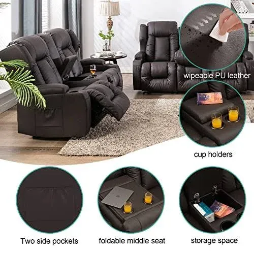 SAMERY Loveseat Recliner Reclining Loveseat with Console, RV Reclining Loveseat Wall Hugger Recliners RV Theater Recliner Love Seat with Cup Holders/Pockets for Living Room RV, Manual