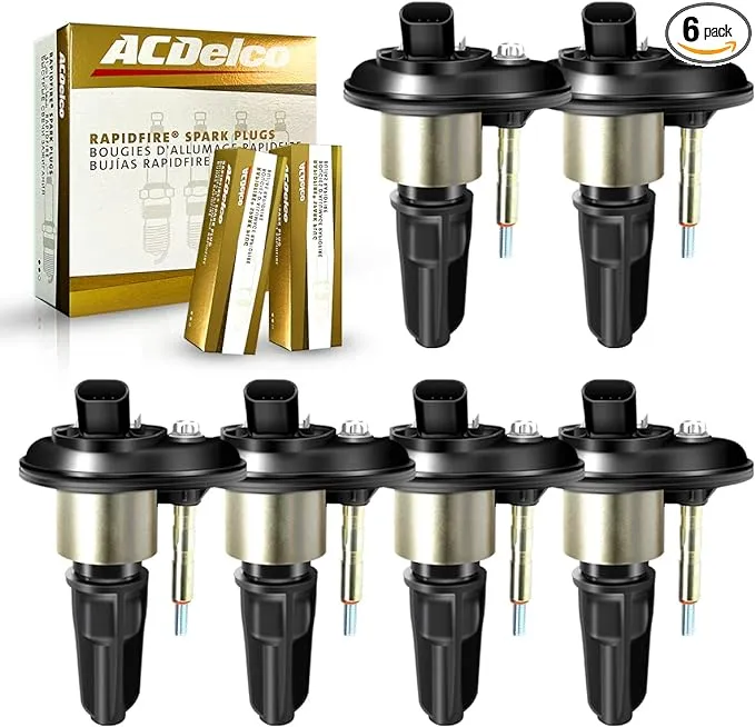 MAS Set of 6 Ignition Coils Pack UF303 & OEM Spark plugs Compatible with Chevrolet Trailblazer Colorado Buick Rainier GMC Canyon Envoy Hummer H3 Isuzu Olds Saab Replacement for UF303 GN10114 52-1743