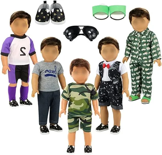 Barwa Boy Doll Clothes 5sets Boy Doll Clothes 2 Pairs Shoes 1 Pair Glasses Compatible for 18 Inch Boy Dolls Outfit