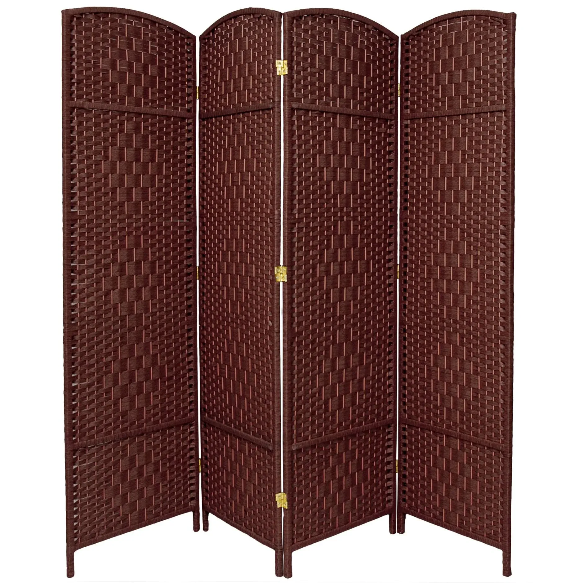 Oriental Furniture 6 ft Tall Diamond Weave Fiber Room Divider Dark Red 4 Panel