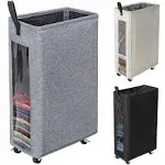 ZERO JET LAG 25 Inches Slim Laundry Storage Hamper - Large Rolling Clothes Hamper - Rolling Storage Bin - Tall Corner Basket - Clear Window Visible - Dirty Laundry Bin - Heather Gray Clothes Basket