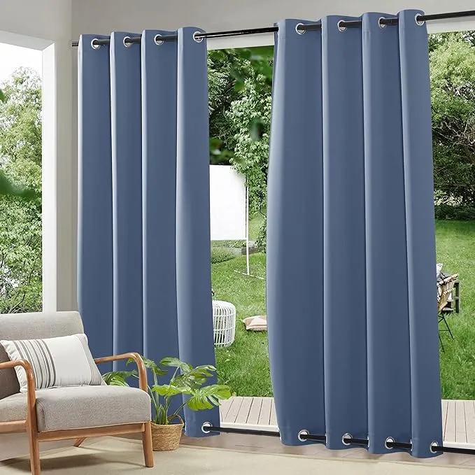 RYB HOME Windproof Outdoor Curtains - 2 Panels Blackout Waterproof Curtains with Weighted Bags, Thermal Privacy UV Protection for Hot Tub, Pool Deck Canopy, Patio, 52 Width x 108 Length, Grey