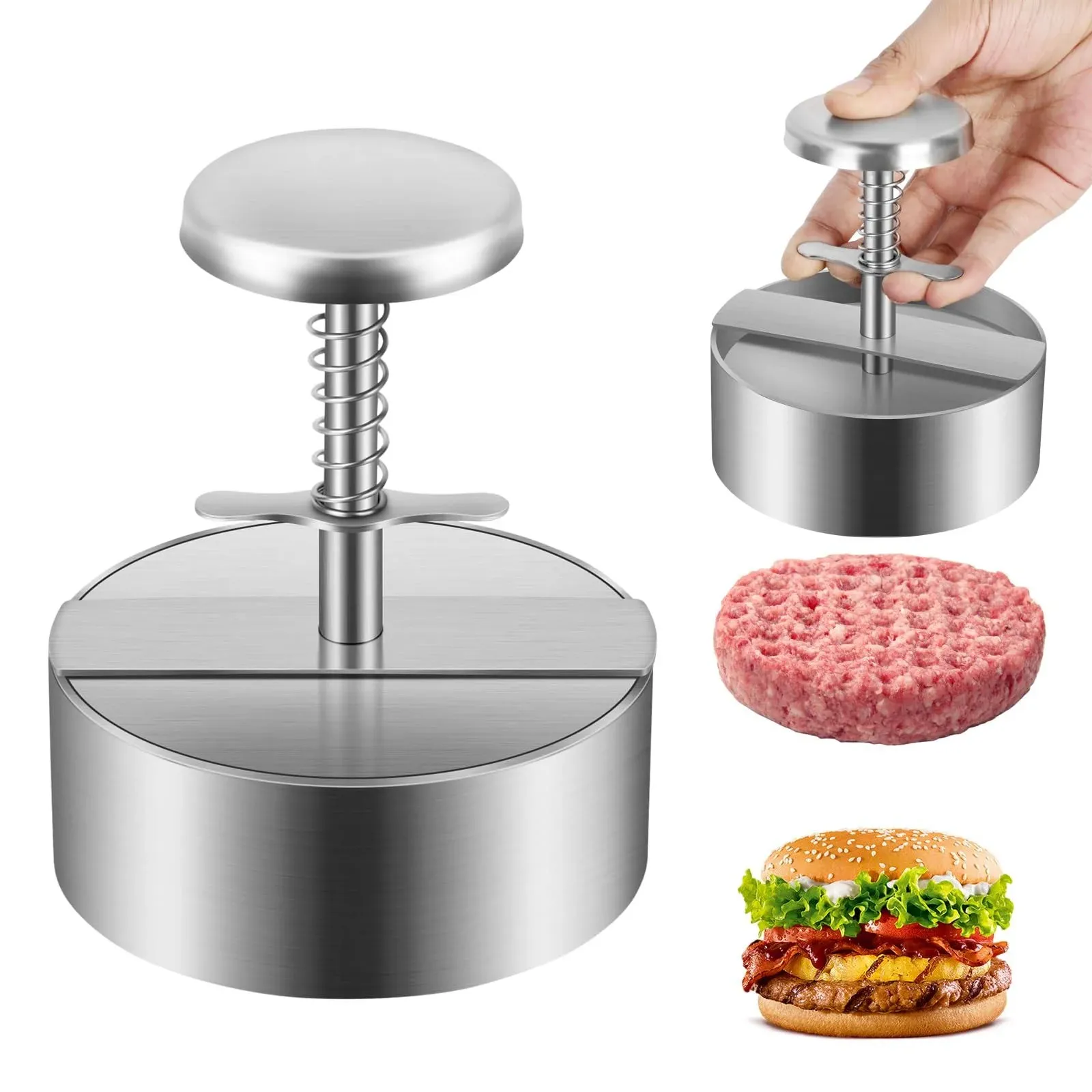 Burger Press, Stainless Steel Hamburger Patty Maker, 4.5 inch Adjustable Burger Patty Maker, Patty Making Mold for Meat, Vegetables, Beef, BBQ Barbecue Homemade Hamburger