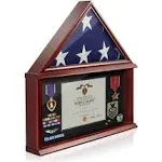 Reminded Large Military Shadow Box Memorial Flag Display Case fits 5' x 9' Flag, Solid Wood Mahogany Finish