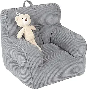 Kids Bean Bag Chair with a Plush Bear, Comfy Toddler Chair for Boys and Girls, Beige