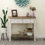 HomeStock Retro Relaxation Distressed White And Wood 2-Drawer 1-Shelf Console And Entry Table