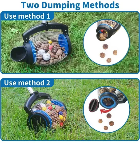 Zozen Nut Gatherer, 2 Dumping Method | Walnut Picker Upper, Pecan Picker Upper - Apply to Walnut, Pecan, Hickory, Chestnuts, Buckeyes, Nerf Balls, Golf, Pick up Objects Size 3/4'' to 1.5''; 1 Gallon