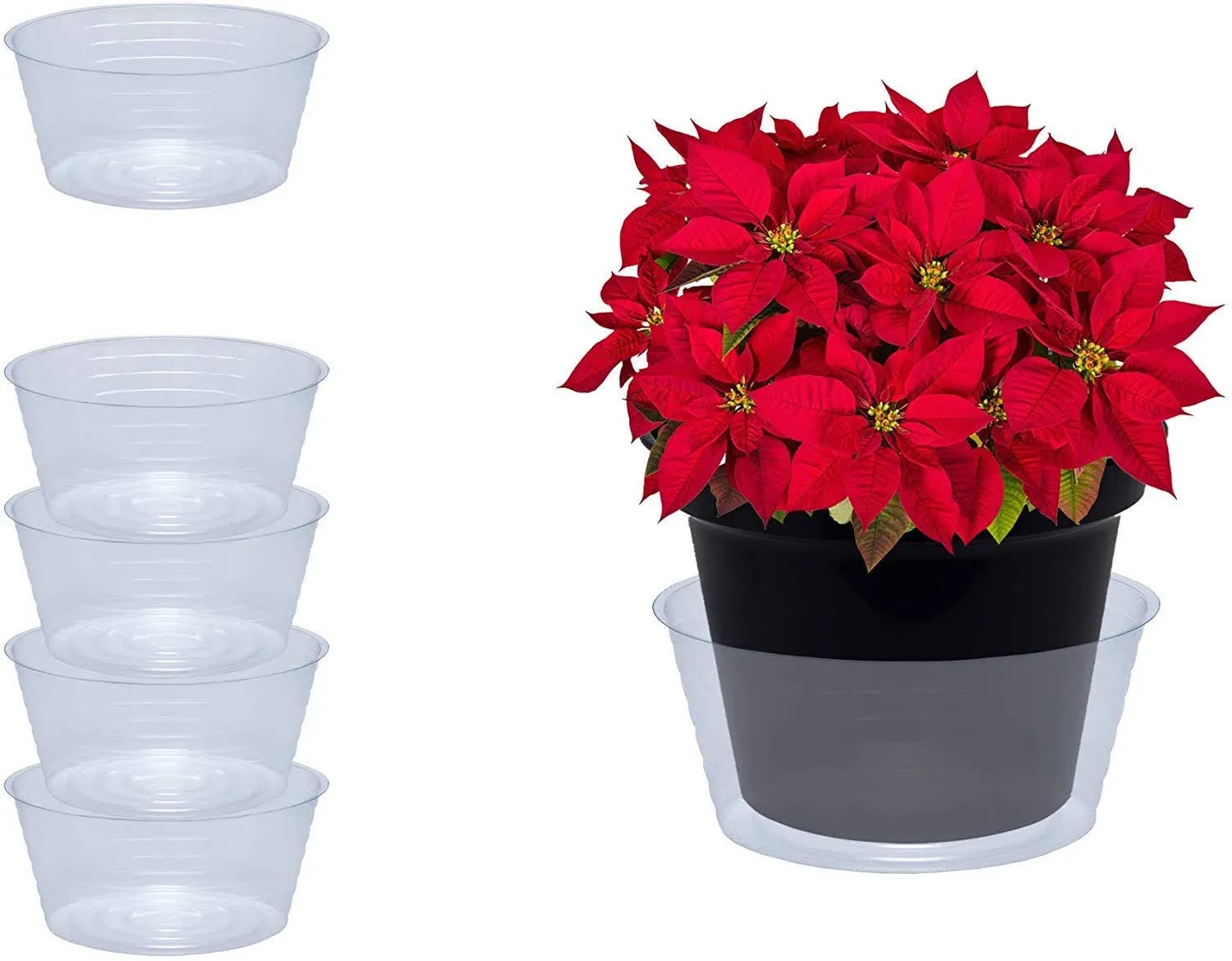 Curtis Wagner Plastics Plant Tray Basket Liner (5-Pack) - Clear, Deep (Diameter: 10.37" Base, 12" Top, 3.62" Depth) Thin Plastic Liners for Planters