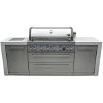 Mont Alpi MAi805 44-inch 6-Burner 115000 BTU Stainless Steel Gas Outdoor Kitchen Bar Barbecue Modular Island Grill w/ Infrared Side & Rear Burners + Granite Countertops + Storage Cabinets & Drawers