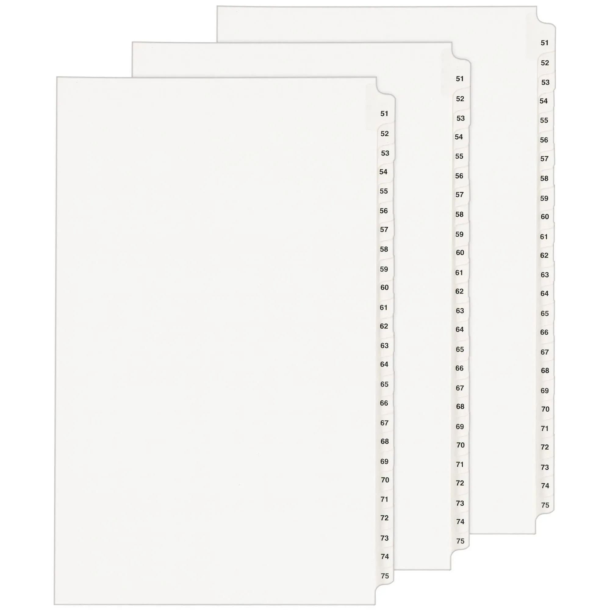 Avery Legal Exhibit Unpunched Dividers for Use with Any Binding System, Collated 51-75, 8.5 inch x 14 inch, 25 Side Tab Dividers per Set, Helvetica