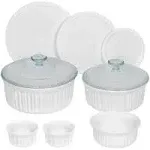 CorningWare French White 10-Pc Ceramic Bakeware Set with Lids, Chip and Crack Resistant Stoneware Baking Dish, Microwave, Dishwasher, Oven, Freezer and Fridge Safe