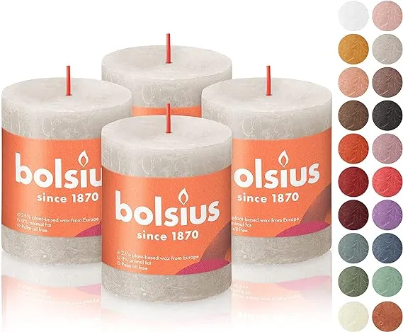 Bolsius 4 Pack Gray Rustic Pillar Candles - 2.75 x 3.25 Inches - Premium European Quality - Natural Eco-Friendly Plant-Based Wax