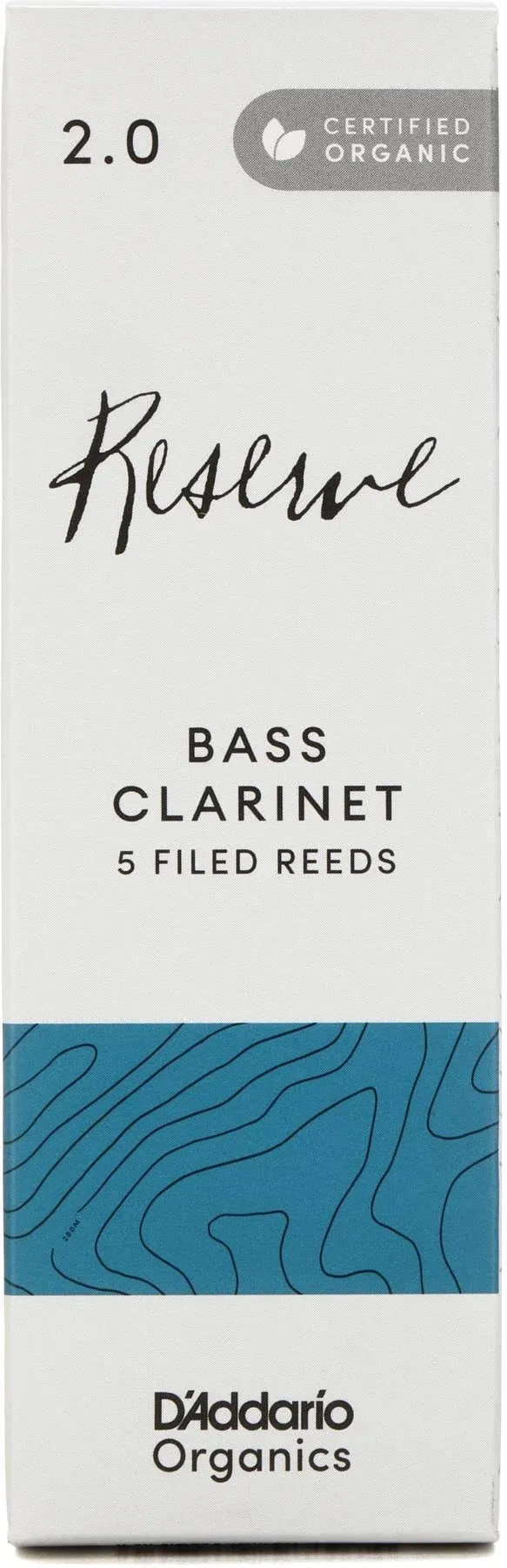 D'Addario Organic Reserve Bass Clarinet Reeds, Strength 2.0, 5 Pack