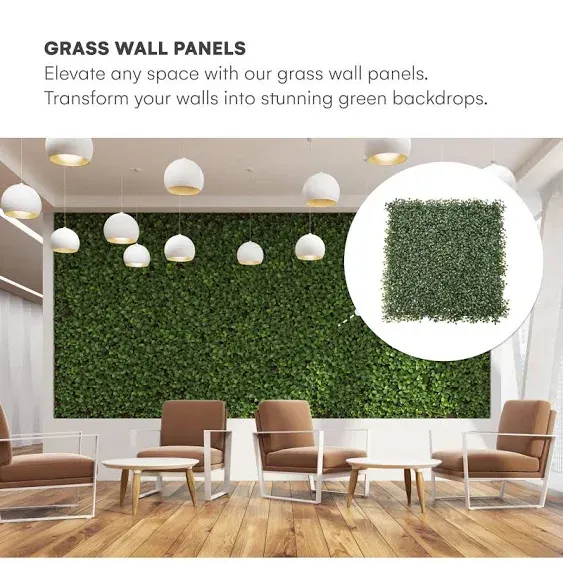 Flybold Grass Wall Panels Pack of 6 - Artificial Boxwood Panel and Greenery Backdrop for Indoor and Outdoor Decor - Durable High-Density Polyethylene, Easy Installation with Cable Ties - 20x20 Inches